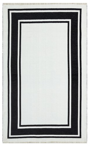 NOA NK 06 BLACK WHITE  Yıkanabilir Hav Toz vermez Çift Taraflı Pamuk Polyster İnce Modern Desenli Halı