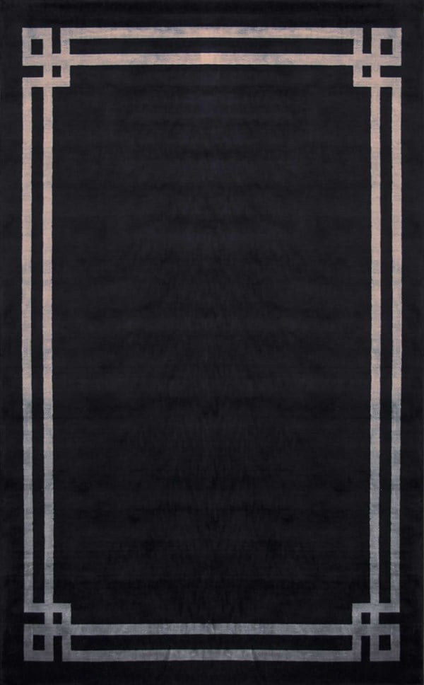 VOGUE VG 01 BLACK VIZON  El Emeği ile Bambu Viskon İpliklerden Özel Tezgahlarda Üretilen Sade Bordür Desenli Art Deco Uşak Halısı